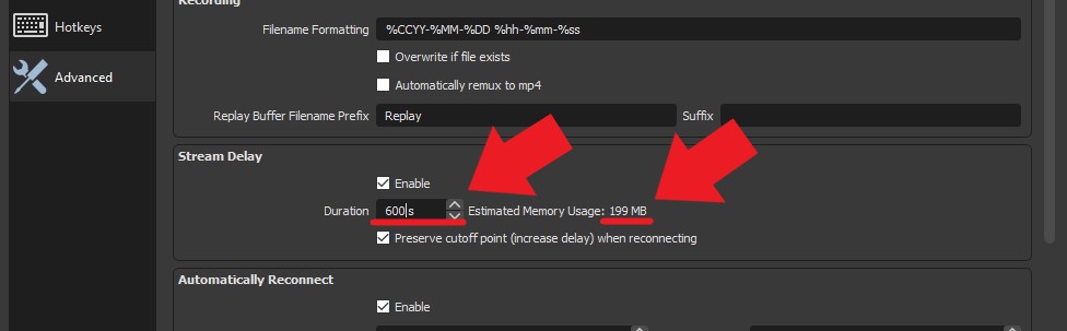 Stream Delay OBS Memory usage